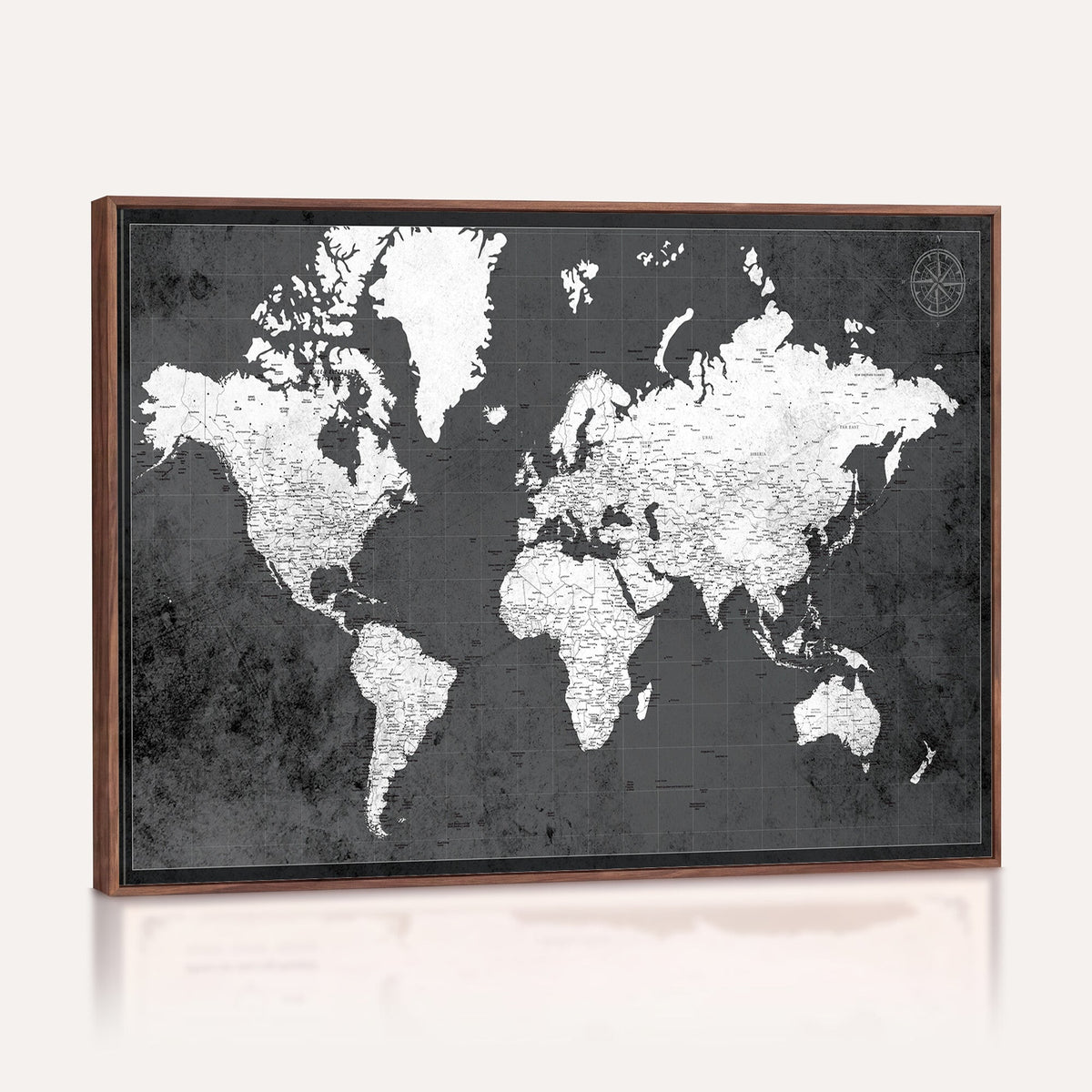 78574966-MGV-CV-36X24 - Extra Large Framed Personalize Push Pin World Map Wall Art Canvas Print for Travel Tracking - NEWMAP-128