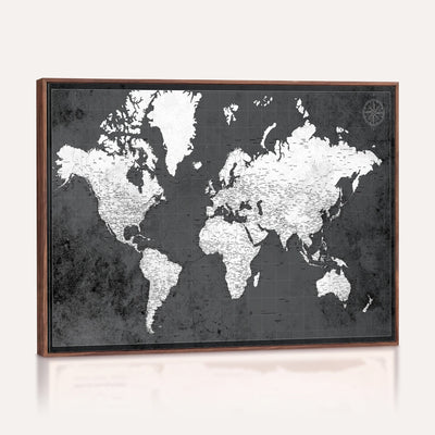 78574966-MGV-CV-36X24 - Extra Large Framed Personalize Push Pin World Map Wall Art Canvas Print for Travel Tracking - NEWMAP-128