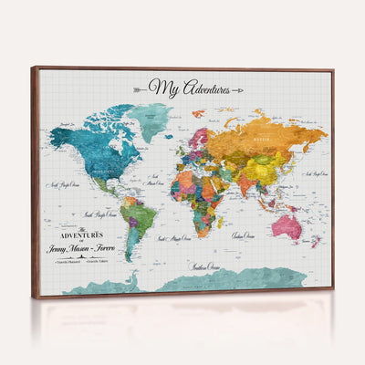 66743043-MGV-CV-36X24 - Extra Large Framed Personalize Push Pin World Map Wall Art Canvas Print for Travel Tracking - NEWMAP-131