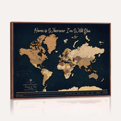 13903533-MGV-CV-36X24 - Extra Large Framed Personalize Push Pin World Map Wall Art Canvas Print for Travel Tracking - NEWMAP-152