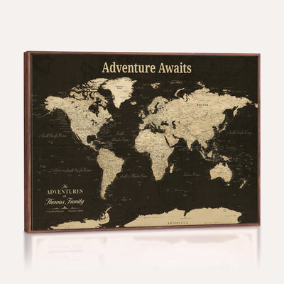Custom Beige Modern World Travel Map Wall Art with Pins, Family Travel Tracker, Dining Room and Entryway Decor