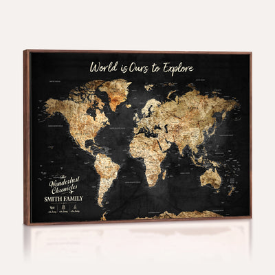 Personalized Beige Push Pin Travel Map Canvas Print, Family Travel Tracker, Bedroom and Entryway Decor