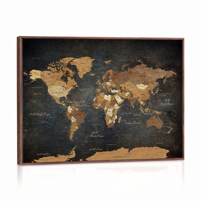 40660012D-MGV-CV-36X24 - Custom Push Pin World Map Wall Art Canvas Print – Personalized Travel Tracker with Pins Framed Large for Home and Office Decor
