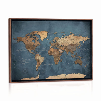 81949666D-MGV-CV-36X24 - Custom Push Pin World Map Wall Art Canvas Print – Personalized Travel Tracker with Pins Framed Large for Home and Office Decor