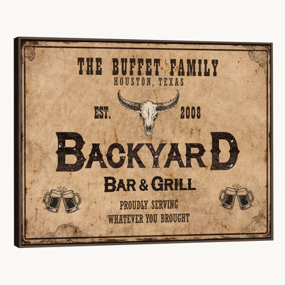 Custom Backyard Bar & Grill Sign Canvas, Personalized Family Name Sign