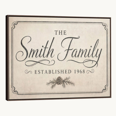 Custom family name sign hanging on the wall