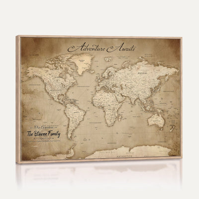 Personalized Black Modern Push Pin World Map Wall Art, Places Visited Tracker, Family Room and Bedroom Decor