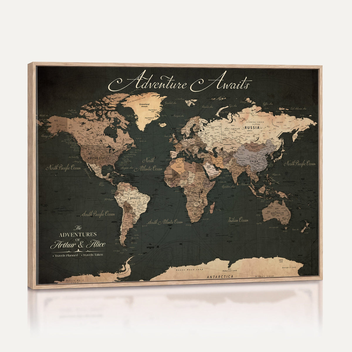 Custom Gray Modern Push Pin Travel Map Canvas Print, Next Trip Planner Map, Family Room and Bedroom Decor