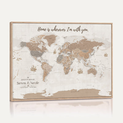 Personalized Push Pin Travel Map Canvas Print, Honeymoon and Anniversary Gift, Family Room and Hallway Decor