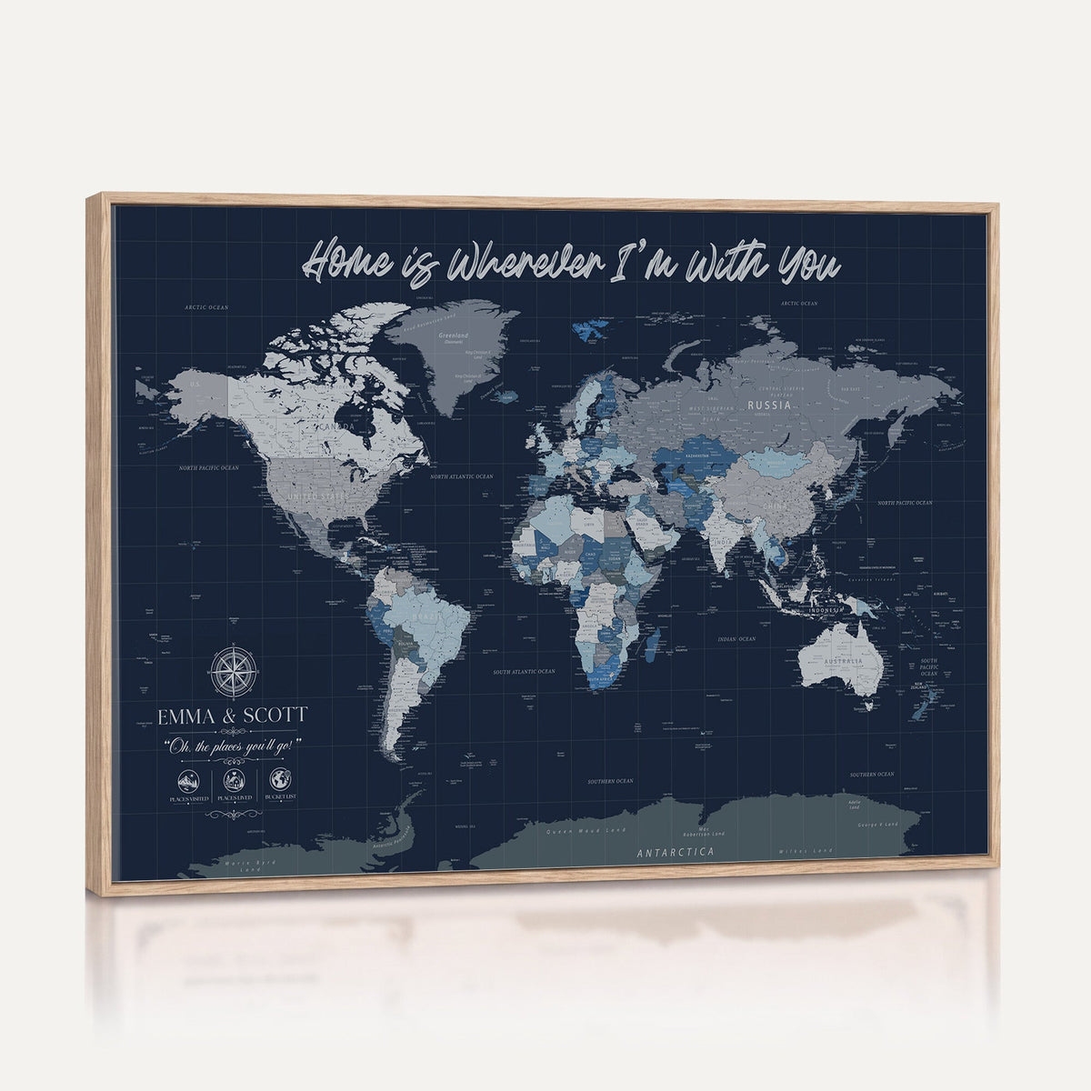 NEWMAP-18-MGV-CV-36X24 - Custom Push Pin World Map Wall Art Canvas Print | Personalized Travel Tracker with Pins Framed Large Print - NEWMAP-18
