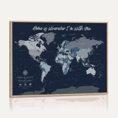 NEWMAP-18-MGV-CV-36X24 - Custom Push Pin World Map Wall Art Canvas Print | Personalized Travel Tracker with Pins Framed Large Print - NEWMAP-18