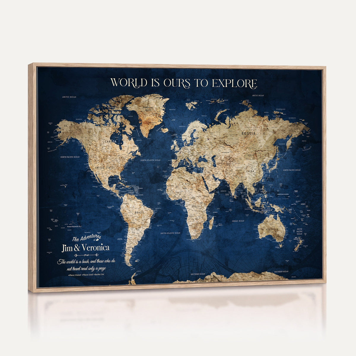 35296308-MGV-CV-36X24 - Custom Push Pin World Map Wall Art Canvas Print | Personalized Travel Tracker with Pins Framed Large for Home and Office Decor