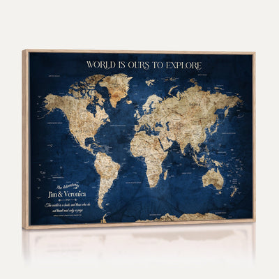 35296308-MGV-CV-36X24 - Custom Push Pin World Map Wall Art Canvas Print | Personalized Travel Tracker with Pins Framed Large for Home and Office Decor