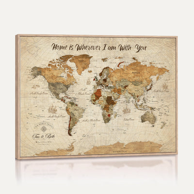 Personalized Framed Black Modern Push Pin World Map Wall Art, Couples Countries Visited Map, Dining Room and Hallway Decor