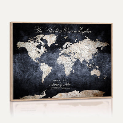 Personalized Beige Modern Push Pin Travel Map Canvas Print, Places Visited Tracker, Study and Entryway Decor
