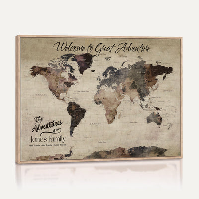 Custom Beige Modern Push Pin World Map Wall Art, Honeymoon and Anniversary Gift, Dining Room and Study Decor