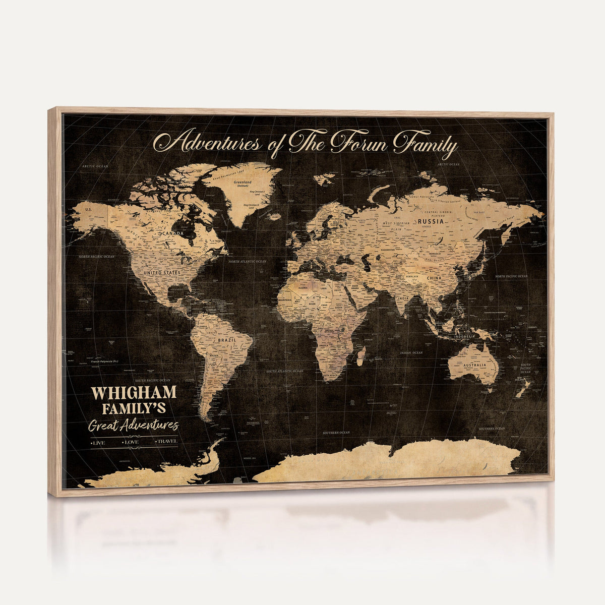 69635819-MGV-CV-36X24 - Custom Push Pin World Map Wall Art Canvas Print | Personalized Travel Tracker with Pins Framed Large for Home and Office Decor
