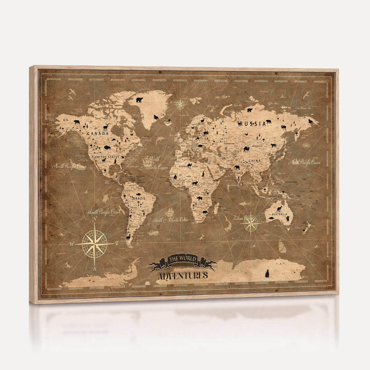 16235283-MGV-CV-36X24 - Custom World Travel Map Wall Art with Pins, Family Travel Tracker, Living Room and Bedroom Decor