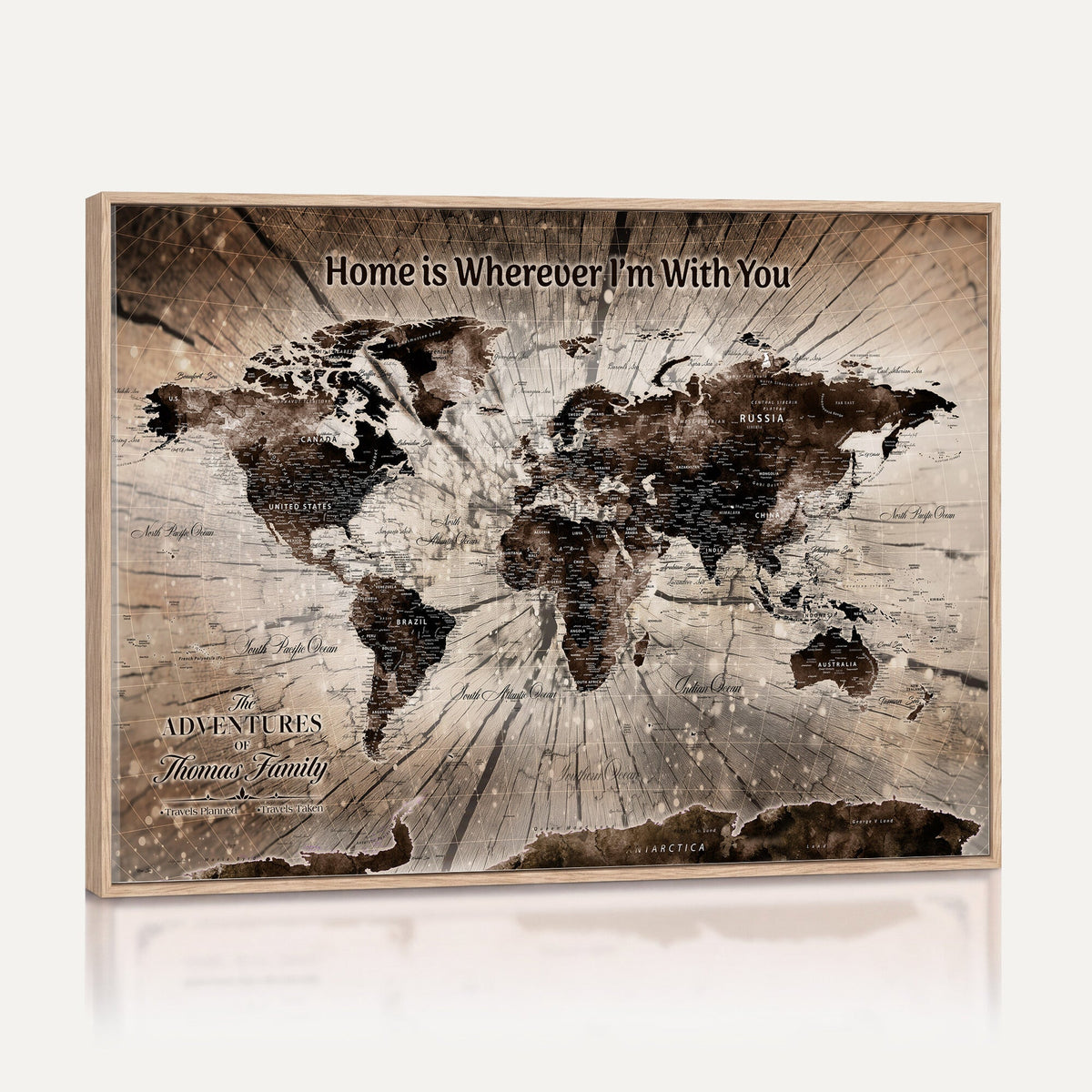 Personalized Push Pin World Map Wall Art Canvas Print, Customizable Framed Travel Map - NEWMAP-085