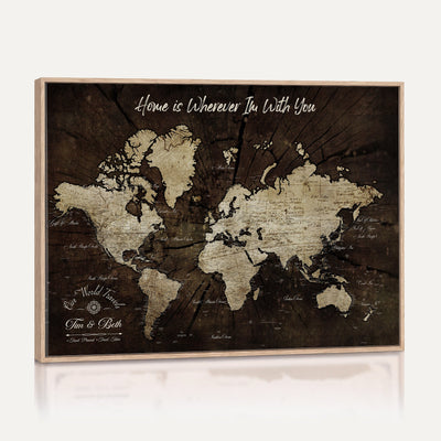 Personalized Watercolor Push Pin World Map Canvas Wall Art, Custom Framed Travel Map - NEWMAP-094