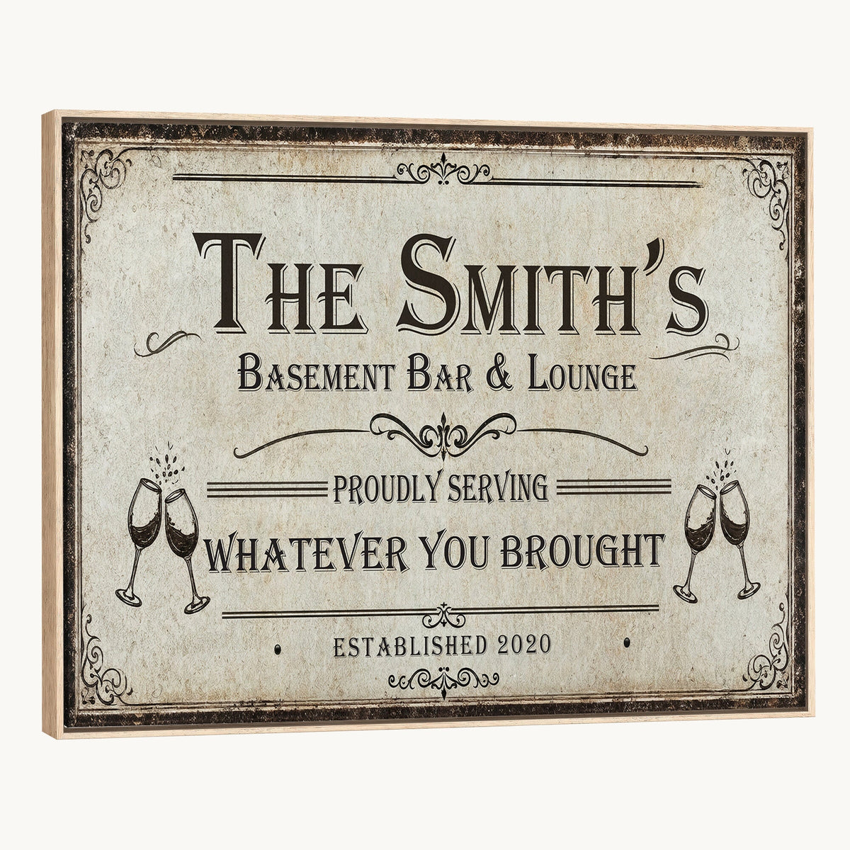 Custom Basement Bar & Lounge Sign Canvas, Personalized Family Name Art