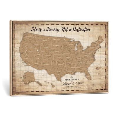 19102499-MGV-CV-36X24 - Personalized USA Push Pin Travel Map, Custom United States Map, Push Pin Map, USA Bucket List Map, Anniversary Gift | Couple Travel Map Wall Art