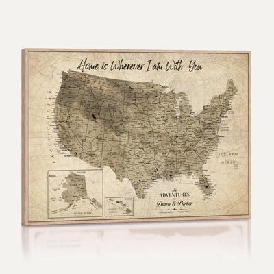 25440520-MGV-CV-36X24 - Detailed Personalized Push Pin United States Map Wall Art, States Visited Map, Office and Hallway Decor