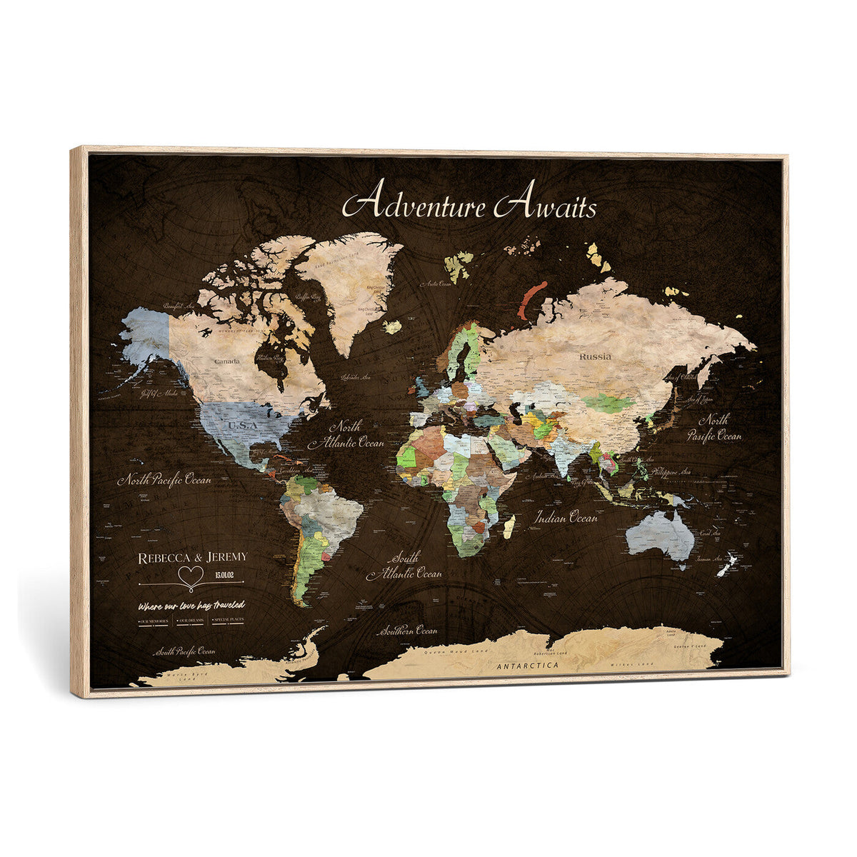 95753799-MGV-CV-36X24 - Custom Push Pin World Map Canvas Print | Personalized Travel Map Wall Art