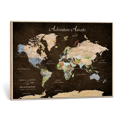 95753799-MGV-CV-36X24 - Custom Push Pin World Map Canvas Print | Personalized Travel Map Wall Art