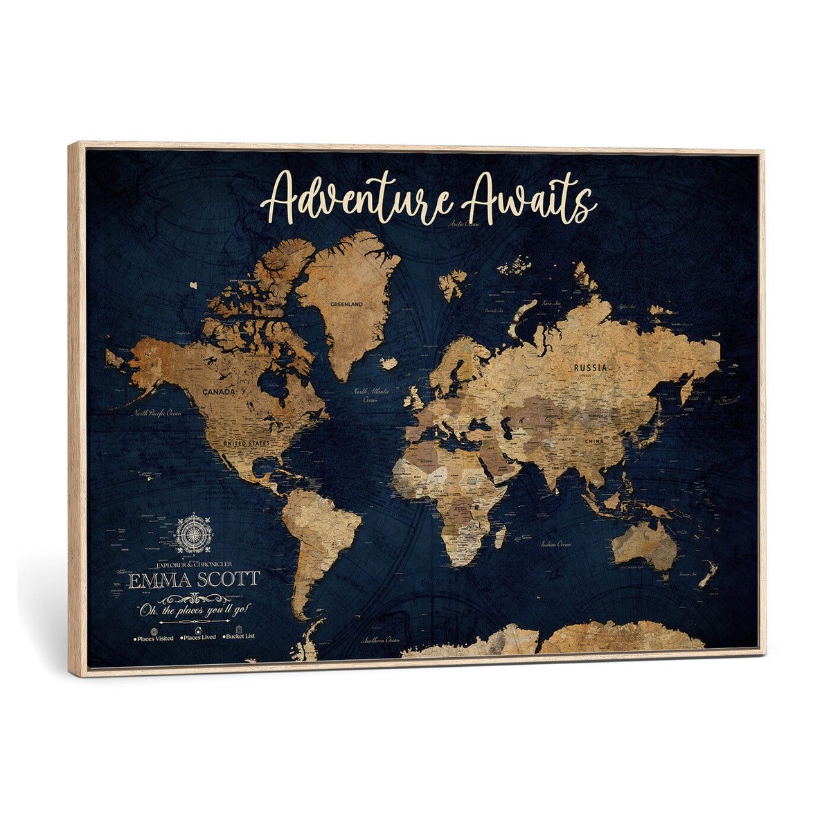44399597-MGV-CV-36X24 - Custom Push Pin World Map Canvas Print | Personalized Travel Map Wall Art