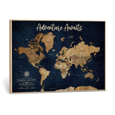 44399597-MGV-CV-36X24 - Custom Push Pin World Map Canvas Print | Personalized Travel Map Wall Art
