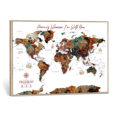 116MESUT-MGV-CV-36X24 - Custom Push Pin World Map Canvas Print | Personalized Travel Map Wall Art