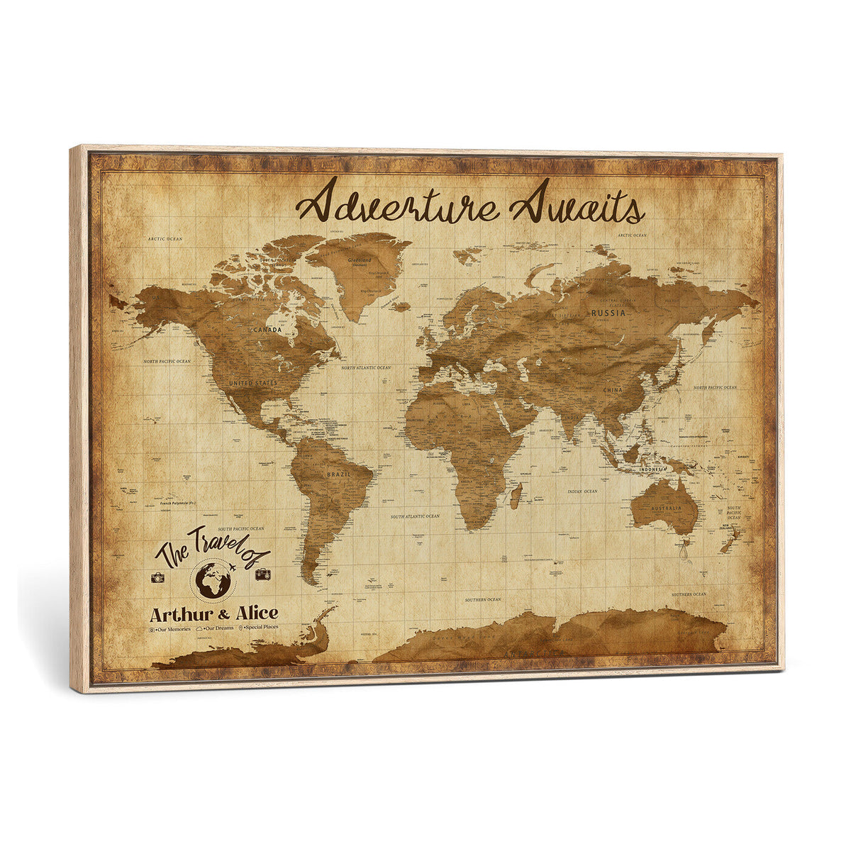 43427501-MGV-CV-36X24 - Custom Push Pin World Map Canvas Print | Personalized Travel Map Wall Art