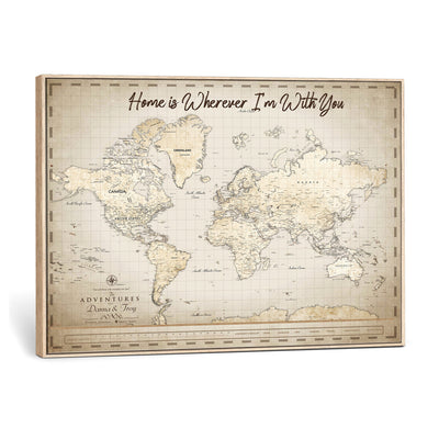 40086720-MGV-CV-36X24 - Custom Push Pin World Map Canvas Print | Personalized Travel Map Wall Art