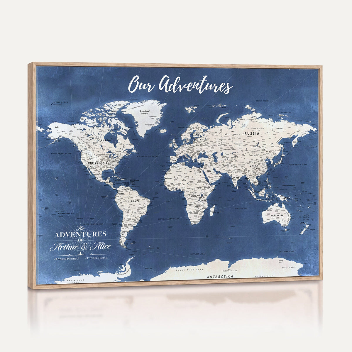 75405527-MGV-CV-36X24 - Extra Large Framed Personalize Push Pin World Map Wall Art Canvas Print for Travel Tracking - NEWMAP-113A