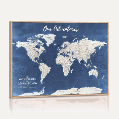 75405527-MGV-CV-36X24 - Extra Large Framed Personalize Push Pin World Map Wall Art Canvas Print for Travel Tracking - NEWMAP-113A