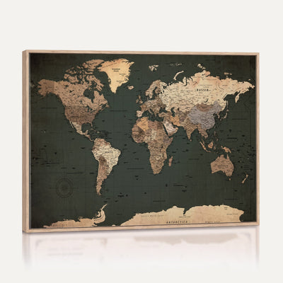 42327656-MGV-CV-36X24 - Extra Large Framed Personalize Push Pin World Map Wall Art Canvas Print for Travel Tracking - NEWMAP-116