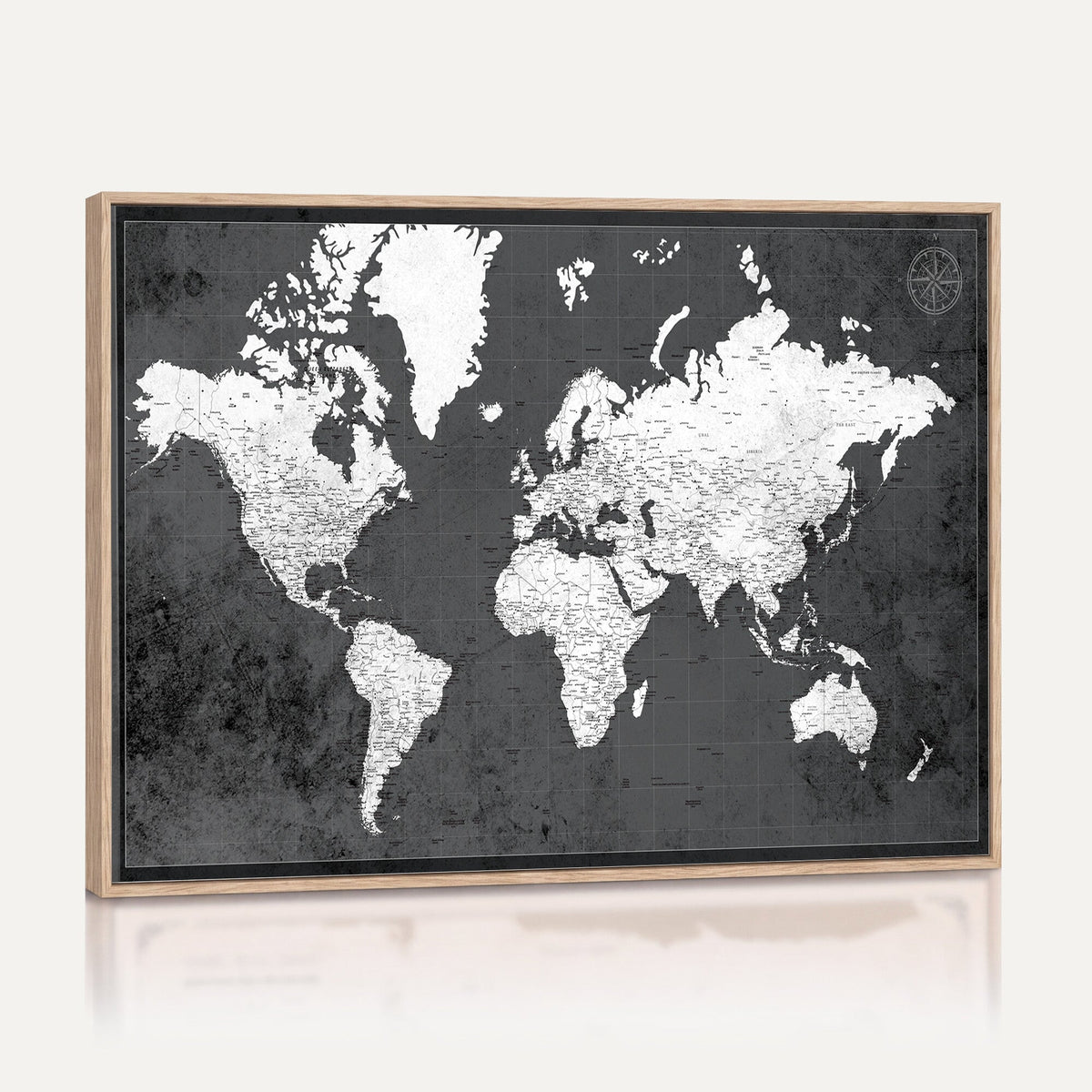 78574966-MGV-CV-36X24 - Extra Large Framed Personalize Push Pin World Map Wall Art Canvas Print for Travel Tracking - NEWMAP-128