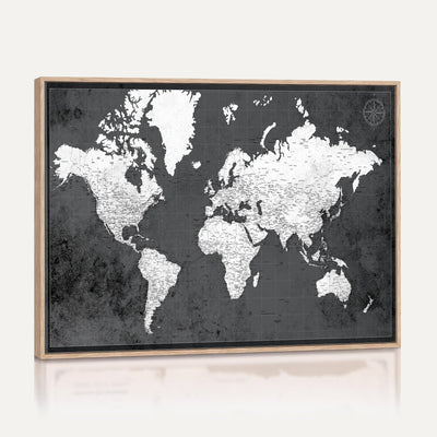 78574966-MGV-CV-36X24 - Extra Large Framed Personalize Push Pin World Map Wall Art Canvas Print for Travel Tracking - NEWMAP-128