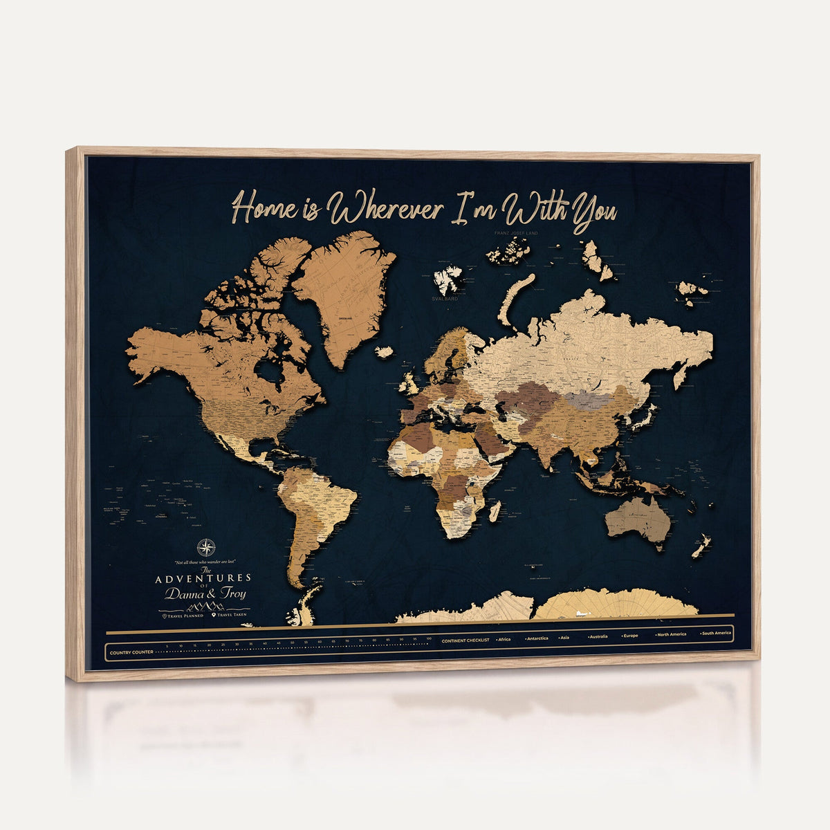 13903533-MGV-CV-36X24 - Extra Large Framed Personalize Push Pin World Map Wall Art Canvas Print for Travel Tracking - NEWMAP-152