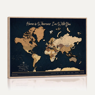13903533-MGV-CV-36X24 - Extra Large Framed Personalize Push Pin World Map Wall Art Canvas Print for Travel Tracking - NEWMAP-152