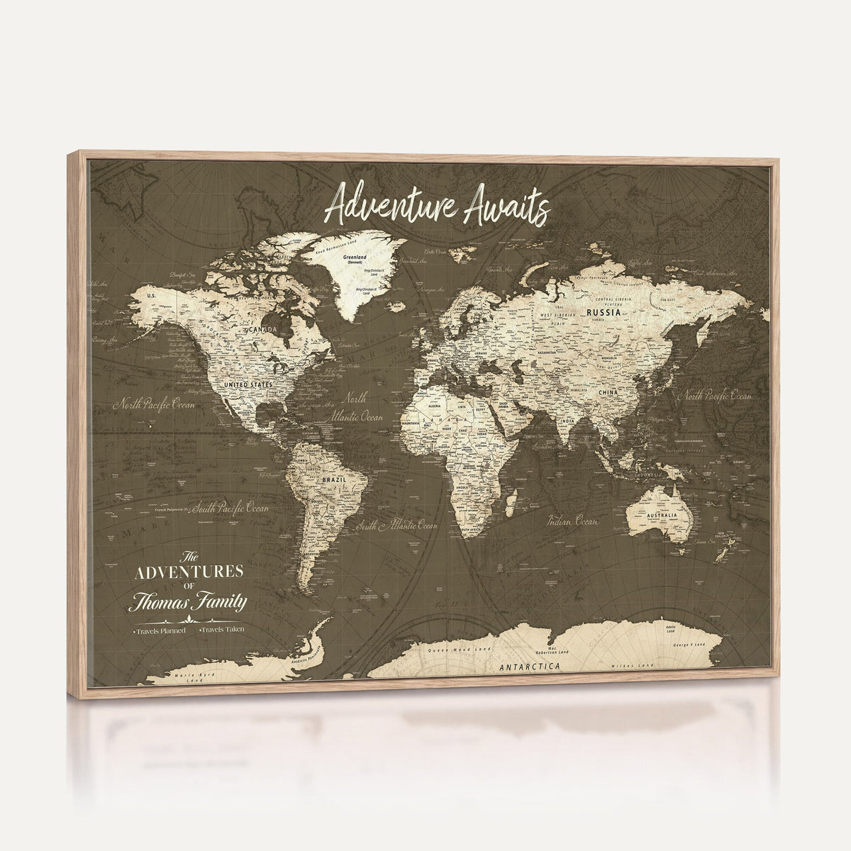 Personalized White Modern World Travel Map Wall Art with Pins, Honeymoon and Anniversary Gift, Living Room and Dining Room Decor