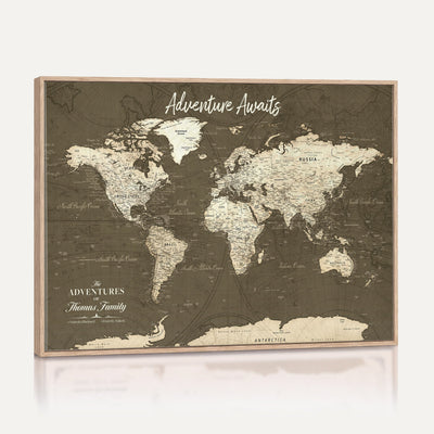 Personalized White Modern World Travel Map Wall Art with Pins, Honeymoon and Anniversary Gift, Living Room and Dining Room Decor