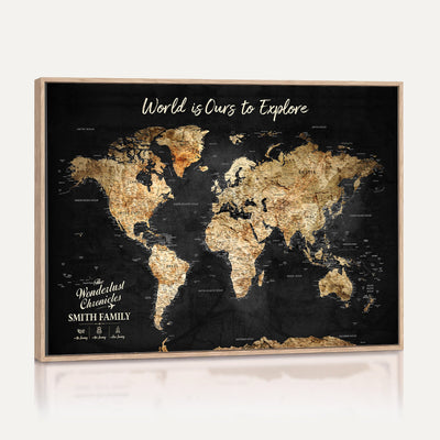 Personalized Beige Push Pin Travel Map Canvas Print, Family Travel Tracker, Bedroom and Entryway Decor