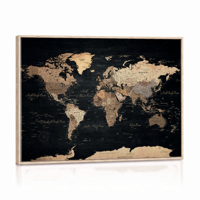 55335455D-MGV-CV-36X24 - Custom Push Pin World Map Wall Art Canvas Print – Personalized Travel Tracker with Pins Framed Large for Home and Office Decor