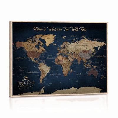 57774467D-MGV-CV-36X24 - Custom Push Pin World Map Wall Art Canvas Print – Personalized Travel Tracker with Pins Framed Large for Home and Office Decor