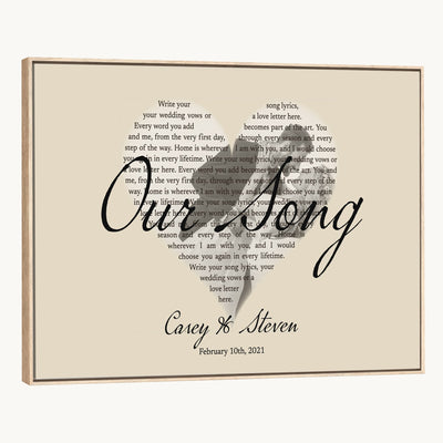 CSTM911D-MGV-CV-36X24 - Lyrics Heart Canvas Print – Personalized Song Lyrics in a Heart Shape Wall Art