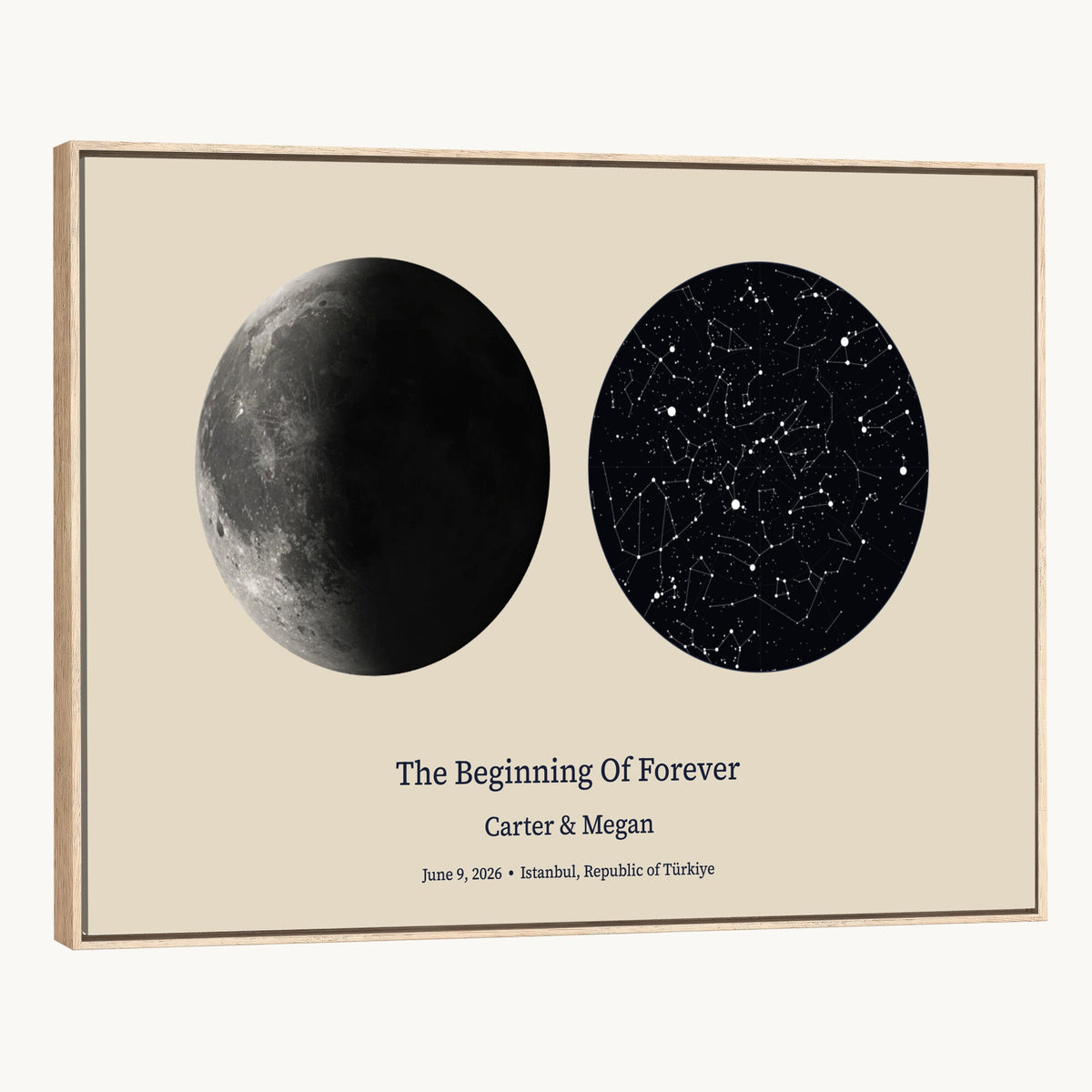 CSTM914LIRIKD-MGV-CV-36X24 - Moon and Stars Canvas Print – Personalized Moon Phase and Star Map Wall Art