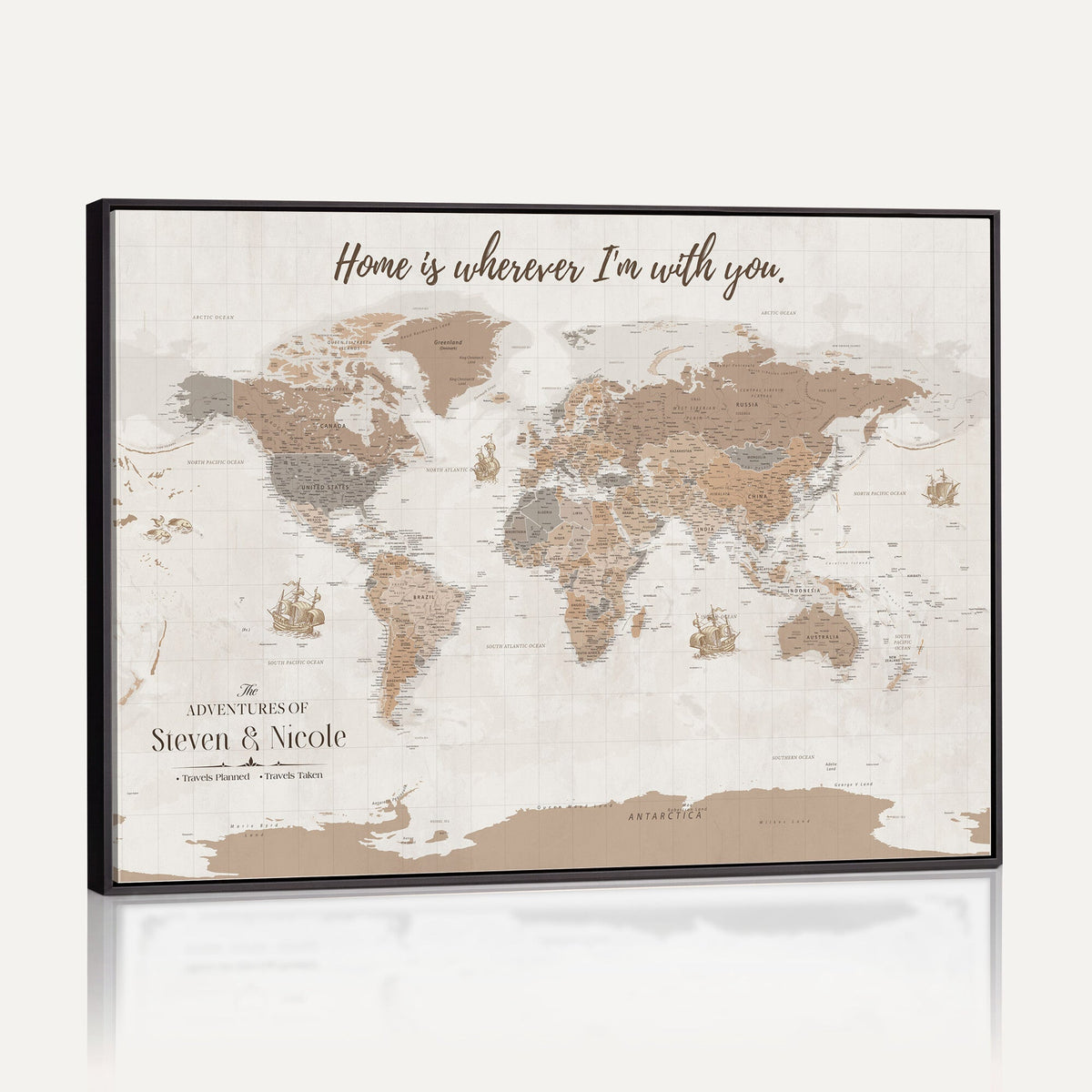Personalized Push Pin Travel Map Canvas Print, Honeymoon and Anniversary Gift, Family Room and Hallway Decor