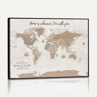 Personalized Push Pin Travel Map Canvas Print, Honeymoon and Anniversary Gift, Family Room and Hallway Decor